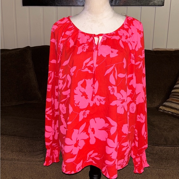 Staccato • Large • Hot Pink • Floral • Boho • Long Sleeve Blouse • New W/ Tags - Picture 2 of 11